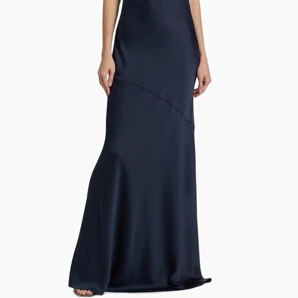Haleigh Charmeuse Cowl Neck Gown Maxi Dress Navy Blue 6 NWT $595 - Picture 2 of 9